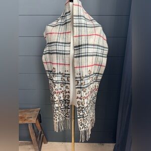 Cashmink NWT Leopard Print Tan Black Shawl Scarf 10x64 New Cozy Warm
